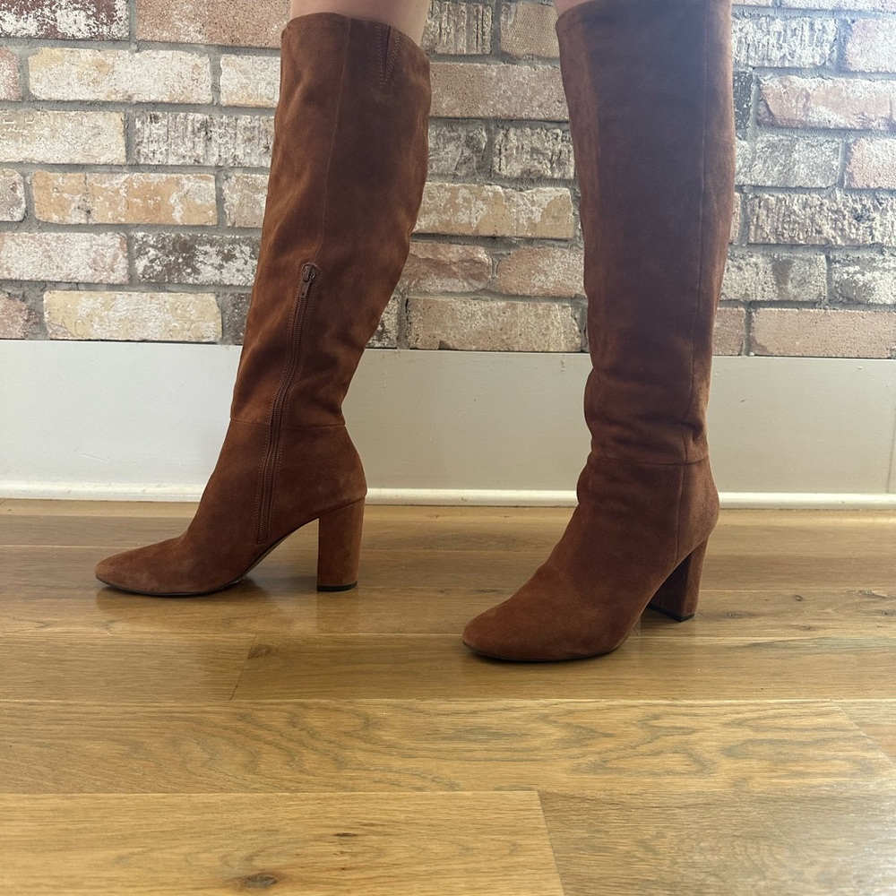 Charles David Biennial Tan Suede Leather Knee High Boot Block Heel Women’s 6.5